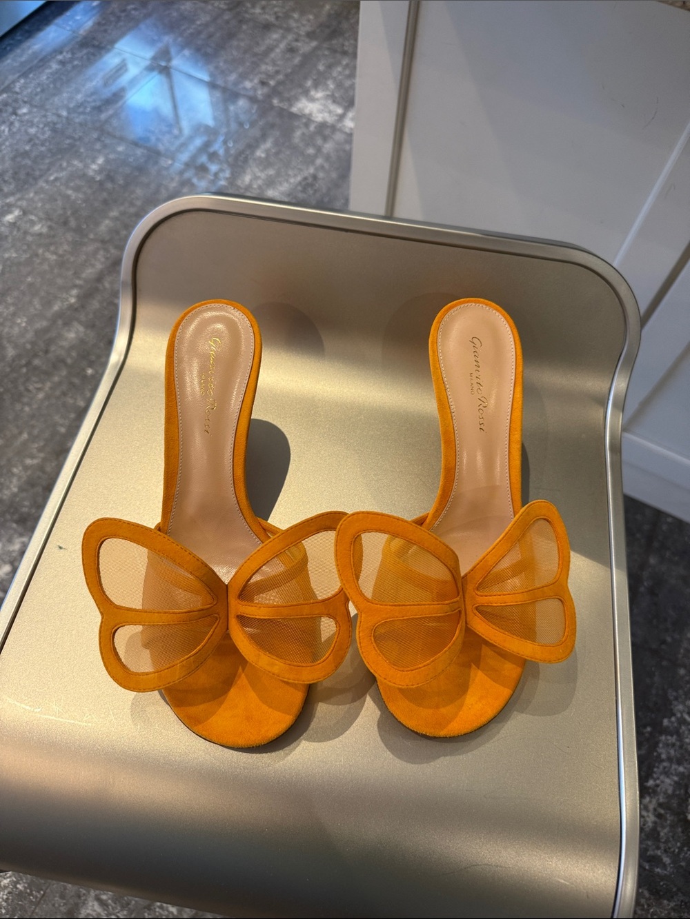 NIB Gianvito Rossi Orange suede and mesh Butterfly Slide  70mm Mules - Picture 9 of 11